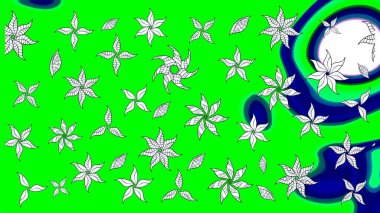 Raster illüstrasyonu. Çiçek desenli eskiz, darbeler, sıçramalar, yaz çiçekleri. Yeşil renkte çiçekler.