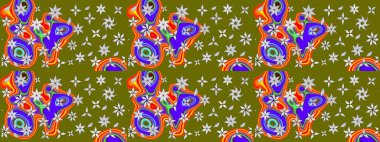 Renkli Bahar Teması eskiz kalıbı. Raster. Düz Çiçek Elementleri Tasarımı.