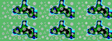 Raster illüstrasyonu. Çiçek desenli çizim. Yeşil renkli Asyalı tekstil.