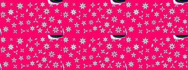 Şirin çiçek elementleri. Taslak desenli, modaya uygun kumaş deseni. Raster illüstrasyonu. Düz Çiçek Elementleri Tasarımı. Renkli Bahar Teması çizim şablonu.