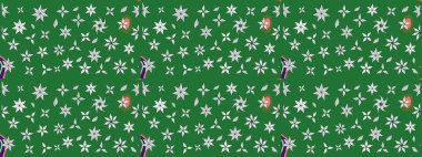 Düz Çiçek Elementleri Tasarımı. Raster illüstrasyonundaki çiçek desenli çizim. Renkli Bahar Teması eskiz kalıbı. Yeşil renkte çiçekler.