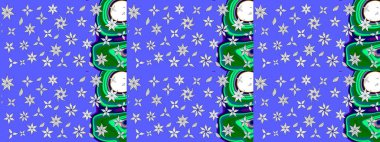 Çiçekli karalama şeklinde Raster çiçek deseni. Raster illüstrasyonu. Nazikçe, yaz çiçekleri mavi renklerde.