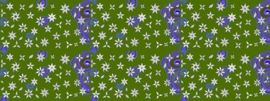 Raster çiçek desenli çiçek deseni, yapraklar, dekoratif elementler, sıçrama, lekeler, el çizimi kontur çizgileri ve Doodle çizim stili, grafik raster çizim çizimi.