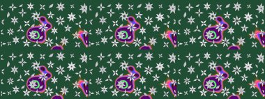 Raster suluboya çiçek deseni, narin çiçekler, yeşil çiçekler, tebrik kartı şablonu. Güzel kumaş deseni.