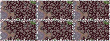 Renkli Bahar Temalı Kusursuz Arkaplan. Kahverengi renkli şirin çiçek deseni. Düz Çiçek Elementleri Tasarımı. Raster Modaya uygun kumaş deseni.