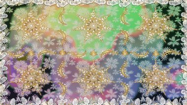 Çiçek desenli altın metal. Kusursuz altın desen. Tarafsız renkler ve altın elementler. Raster altın çiçek süsü brokar kumaş ve cam desenli..