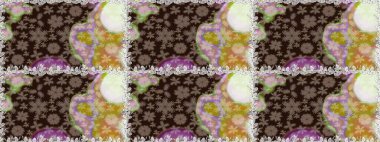 Düz Çiçek Elementleri Tasarım Raster illüstrasyonu. Renkli Bahar Temalı Kusursuz Arkaplan. Kahverengi renkli çiçekler. Çiçeksiz desenli arka plan.