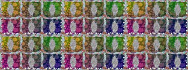 Raster deseni. Bahar çiçekleri dallı desen, yeşil renkler çiçekli siluet.