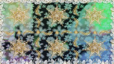 Geleneksel raster ve altın desen. Klasik oryantal desen gri renklerden üstündür. Damask pürüzsüz süsü.