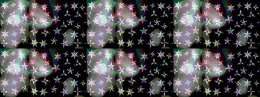 Düz Çiçek Elementleri Tasarımı. Renkli Bahar Teması eskiz kalıbı. Siyah renkli şirin çiçek deseni. Raster Modaya uygun kumaş deseni.