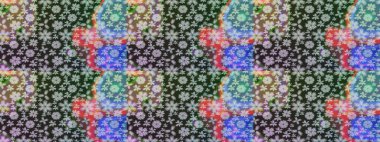 Raster Floral Illustration, Asyalı tekstil. Gri renkli etnik çiçeklerle zarif eskiz deseni.