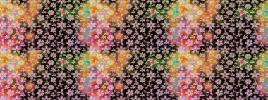 Çizgi çizimi kalıbı. Raster Moda kumaş deseni. Şirin çiçekler..