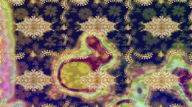 Gri renklerde altın tekrarlayan elementlerle soyut arkaplan. Eskiz oryantal klasik altın desen.