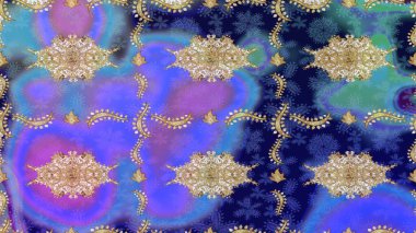 Altın elementlerle mavi renklerde altın desen. Klasik klasik klasik arka plan. Geleneksel oryantasyon süsü. Klasik Raster altın desenini çiz.