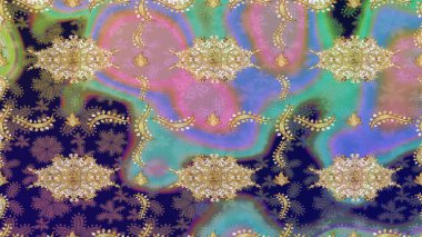 Doğulu stil, altın elementli mavi renkli altın desenli arabesk yapar. Raster altın desen. Kıvrımlı çizimler.