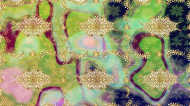 Klasik klasik klasik arka plan. Raster illüstrasyonu. Klasik Raster altın desenini çiz. Tarafsız renklerde altın elementlerle çizim. Geleneksel oryantasyon süsü.