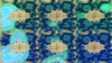 Mavi renklerdeki altın elementler. Geleneksel klasik Raster altın eskiz modeli. Barok tarzında eskiz doğulu süsü..