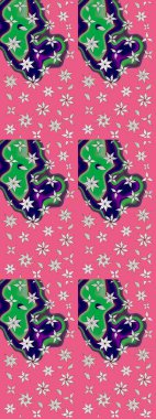 Raster illüstrasyonundaki çiçek desenli çizim. Pembe ve yeşil renkte çiçekler.