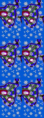 Süslü kumaş deseni. Raster illüstrasyonundaki çiçek desenli çizim. Düz Çiçek Elementleri Tasarımı. Renkli Bahar Teması çizim şablonu.