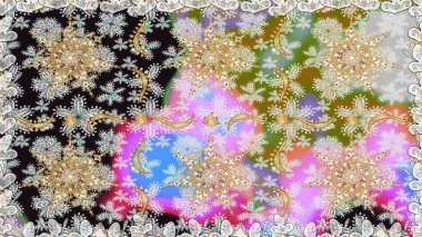 Süslü raster dekorasyonu. Gri renklerdeki altın element. Klasik barok çiçek desenli, gri yerine altın desenli. Lüks, kraliyet ve Viktorya dönemi konsepti.