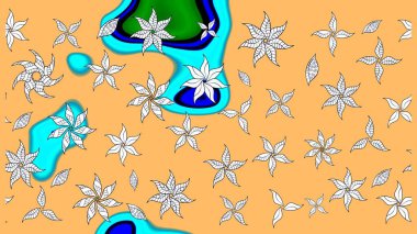 Retro tekstil tasarım koleksiyonu. Çiçekli ipek eşarp. Bej üzerine bej. 1950-1960 motifleri. El çizimi çiçek elementleri ile soyut çizim raster deseni.