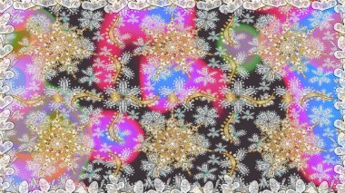 Gri renkler ve altın elementler üzerinde altın pürüzsüz desen. Gri renklerde ve altın elementlerle kusursuz klasik desen. Noel, kar tanesi, yeni yıl.