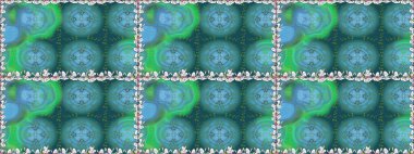 Çok mavi, zarif küçük çiçekler ve mavi renkli komik böcekler, raster desen, illüstrasyon.