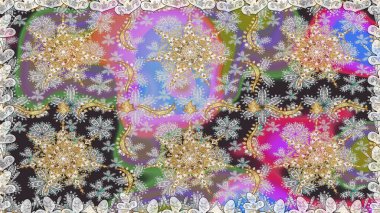 Raster Golden Mehndi kusursuz desen. Kına dövmeli süs çiçekleri, altın çıkartmalar, mehndi ve yoga tasarımı, kartlar ve parmak izleri. Gri renklerde desen.