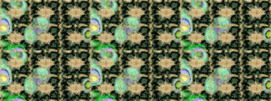 Altın elementlerle yeşil renklerde altın desen. Altın şablonu çiz. Raster doğulu süsü.