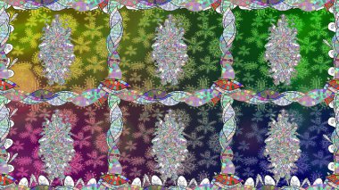 Düz Çiçek Elementleri Tasarımı. Güzel kumaş deseni. Asya tekstil tarzında. Renkli Bahar Temalı Kusursuz Arkaplan. Kusursuz çiçek deseni. Raster illüstrasyonu.