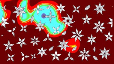 Eskiz arkaplan modeli. Raster - stok. Yapraklı çiçekler ve kırmızı renkli papatya çiçekleri..