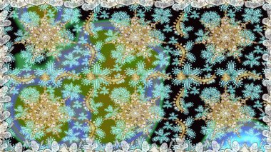 Doğulu stil, altın elementlerle altın rengi nötr renkte arabesk yapar. Kusursuz kıvırcık saçlar. Raster altın desen.