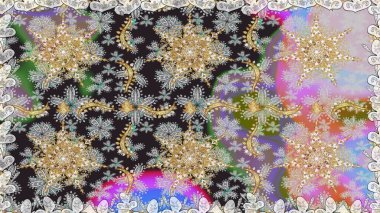 Klasik raster sarısı, kusursuz desen. Çiçek süsü kumaş deseni, cam, çiçek desenli altın elementli gri renkli metal..