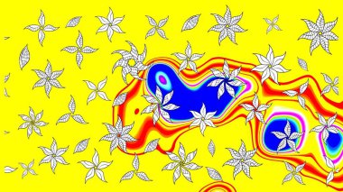 Raster illüstrasyonu. Çiçekli, yapraklı, çiçek desenli eskiz. El çizimi.