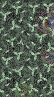 Varicologray Raster çizimi. Bir sürü gri ve soyut çiçekli tropik eskiz deseni. Küçük çiçekte sevimli çiçek deseni var..