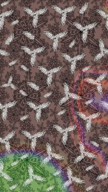 Raster çiçek desenli çiçek deseni, yapraklar, dekoratif elementler, sıçrama, lekeler, el çizimi kontur çizgileri ve Doodle çizim stili, grafik raster çizim çizimi.