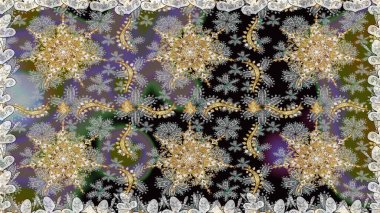 Kusursuz klasik altın desen. Raster geleneksel oryantasyon süsü. Altın elementlerle gri renklerde altın desen.