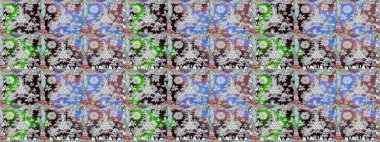 Parmak izi, kumaş, duvar kâğıdı, tekstil için raster dokusu. İşlemeli çiçekli, dikişsiz desen. Renkli grunge soyut arkaplanı Cologray çiçekleriyle zenginleştirir.