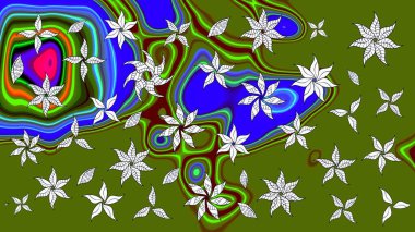 Renkli Bahar Teması eskiz kalıbı. Düz Çiçek Elementleri Tasarımı. Raster illüstrasyonu. Yeşil renkte zarif çiçekler ve suluboya..