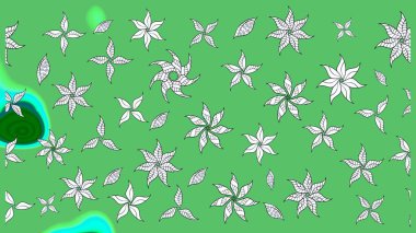 Yumuşak, yeşil renkli bahar çiçekleri. Raster illüstrasyonu. Çiçek ve yapraklı karalama şeklinde Raster çiçek deseni.