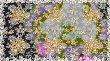 Raster altın desen. Kusursuz altın desenli bukleler. Raster illüstrasyonu. Altın elementli gri renkler. Doğu tarzı arabesk.