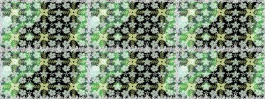 Raster illüstrasyonu. Moda baskısı, albüm, ambalaj kağıdı ve duvar kağıdı için zarif dekoratif süslemeler. Yeşil renkte şirin çiçekler. Küçük çiçekli basit, pürüzsüz desen..