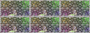 Nazikçe, rengarenk bahar çiçekleri. Raster illüstrasyonu. Çiçek ve yapraklı karalama şeklinde Raster çiçek deseni.