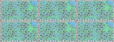 Mavi renkli illüstrasyon. Raster illüstrasyonu. Elin kusursuz deseni suluboya desenli siluet kelebekleri. Klasik tarzda..