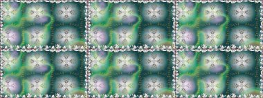 Düz Çiçek Elementleri Tasarımı. Raster illüstrasyonunda kusursuz çiçek deseni. Renkli Bahar Temalı Kusursuz Arkaplan. Mavi renkte çiçekler.