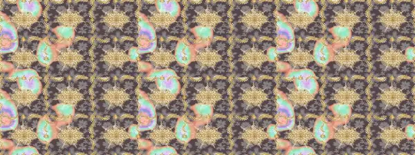 Süslü dantel iz sürücü. Duvar kâğıdı için altın süslü bir illüstrasyon. Doğu tarzında klasik tasarım öğesi. Kahverengi renkli geleneksel Arap dekoru. Çiçek süslemeli Raster eskiz deseni.