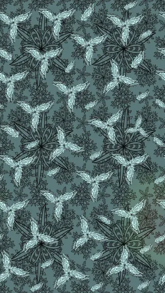 Asya tekstil tarzında. Renkli Bahar Teması eskiz kalıbı. Güzel kumaş deseni. Düz Çiçek Elementleri Tasarımı. Çiçek desenli çizim. Raster illüstrasyonu.