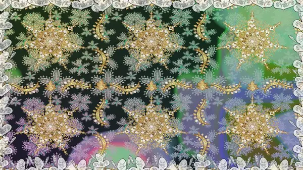 Klasik oryantal desen gri renklerden üstündür. Geleneksel raster ve altın desen. Damask pürüzsüz süsü.