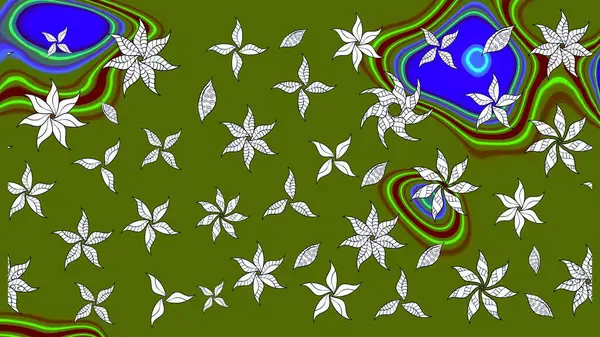 Yumuşak, yeşil renkli yaz çiçekleri. Çiçekli karalama şeklinde Raster çiçek deseni. Raster illüstrasyonu.