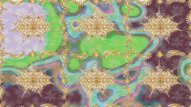 Geleneksel oryantasyon süsü. Altın elementlerle nötr renklerde altın desen. Klasik klasik klasik arka plan. Klasik Raster altın desenini çiz.